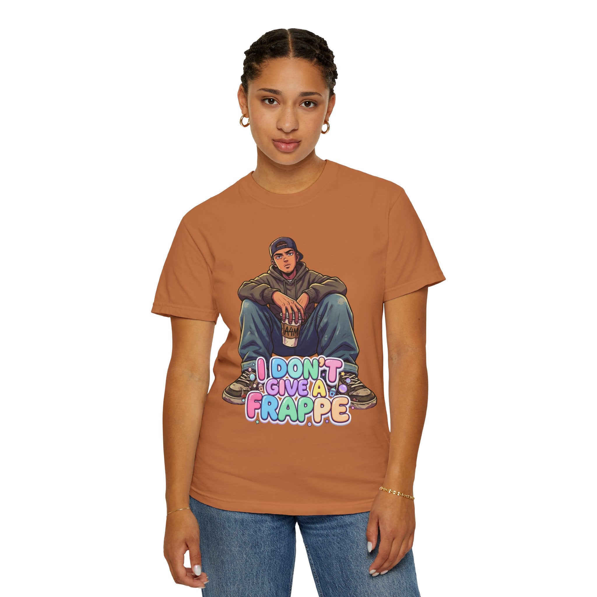 "I Don't Give a Frappe" Funny Manga Coffee T-Shirt | Anime Aesthetic Streetwear