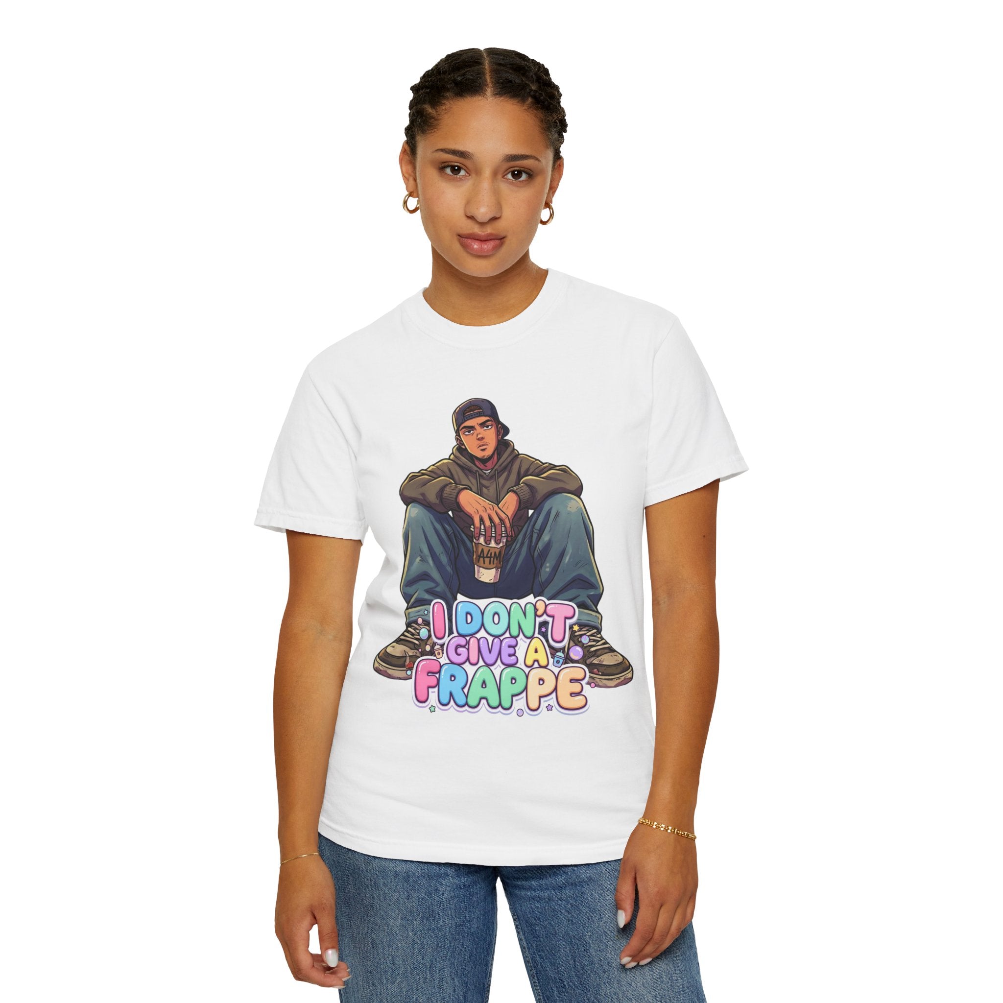 "I Don't Give a Frappe" Funny Manga Coffee T-Shirt | Anime Aesthetic Streetwear