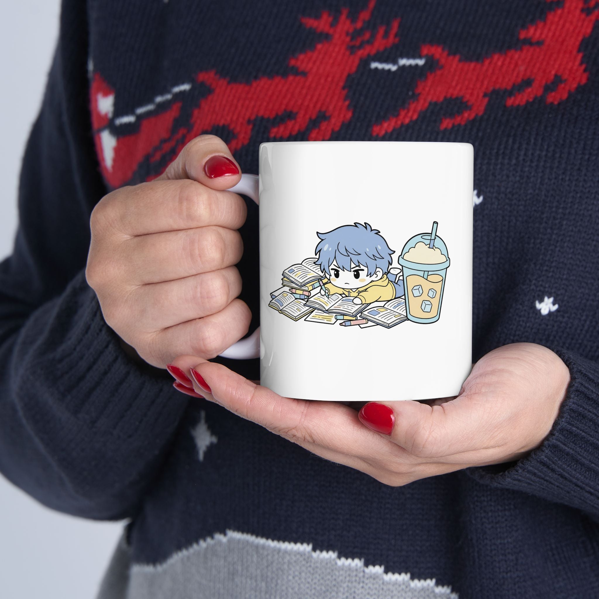 Lofi Study Vibes Chibi Mug | Caffeinated Anime Student Aesthetic | 11oz Ceramic Mug