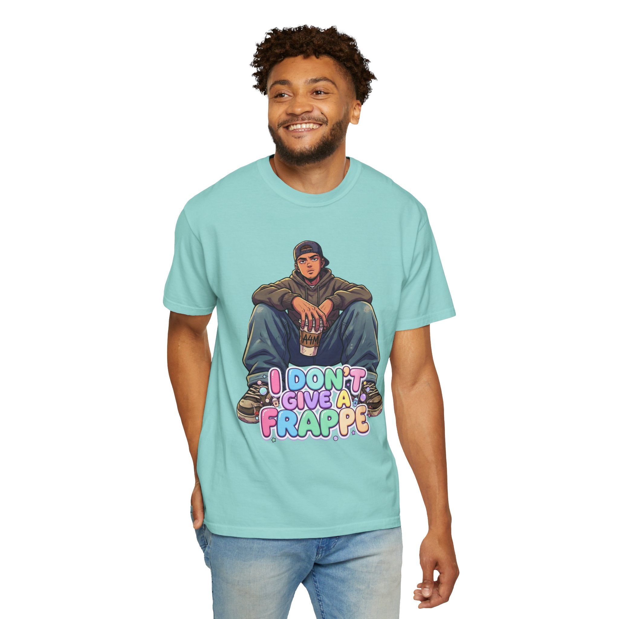"I Don't Give a Frappe" Funny Manga Coffee T-Shirt | Anime Aesthetic Streetwear