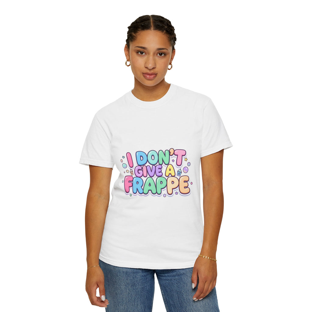 "I Don't Give a Frappe" Funny Kawaii Coffee T-Shirt | Pastel Manga Aesthetic
