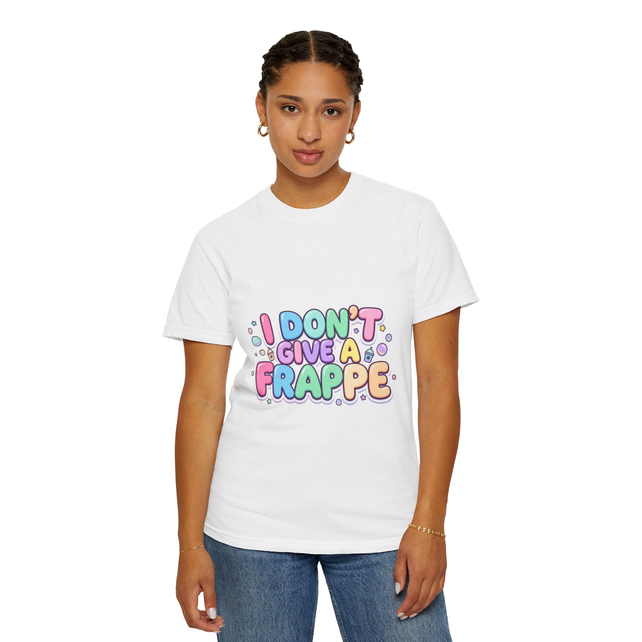"I Don't Give a Frappe" Funny Kawaii Coffee T-Shirt | Pastel Manga Aesthetic