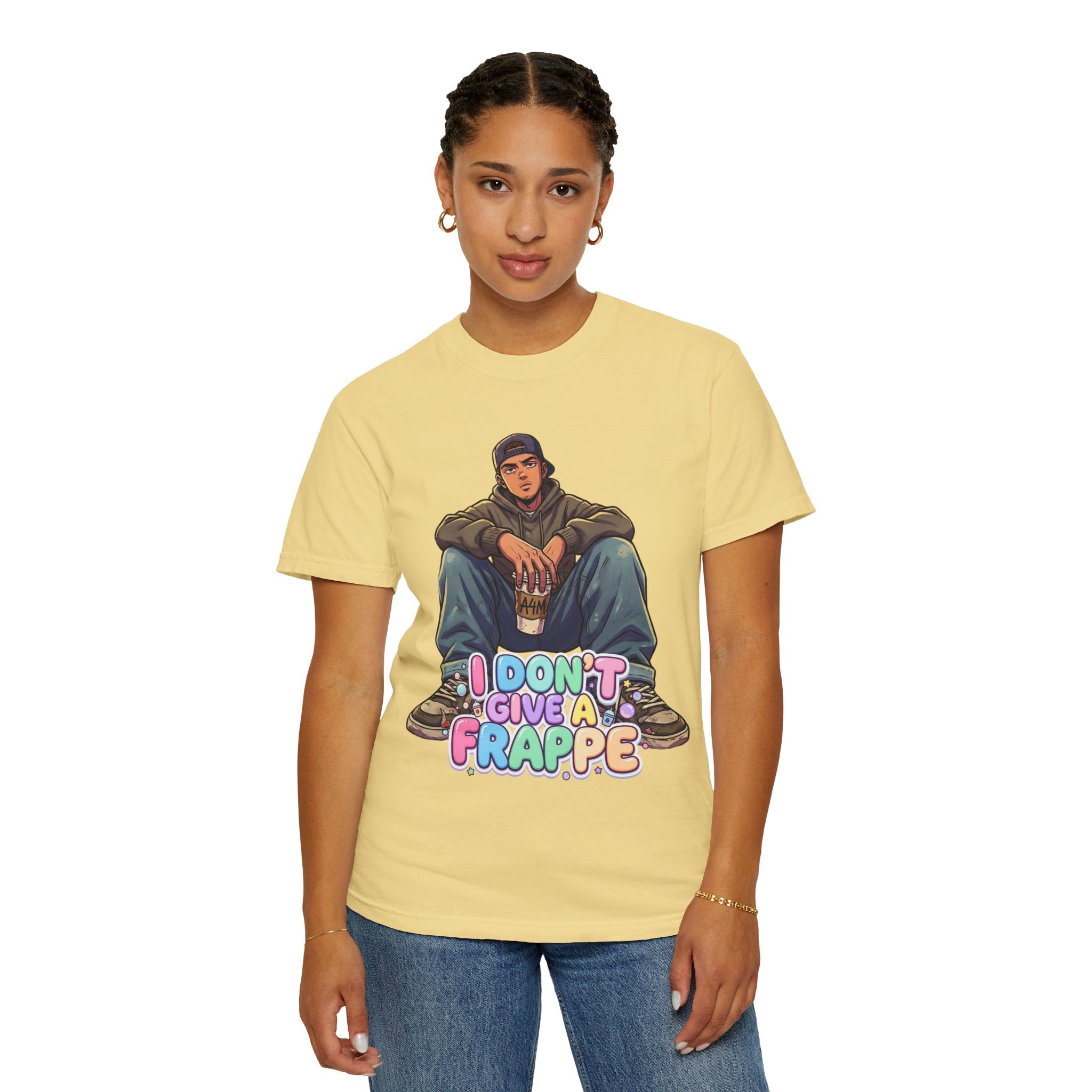 "I Don't Give a Frappe" Funny Manga Coffee T-Shirt | Anime Aesthetic Streetwear