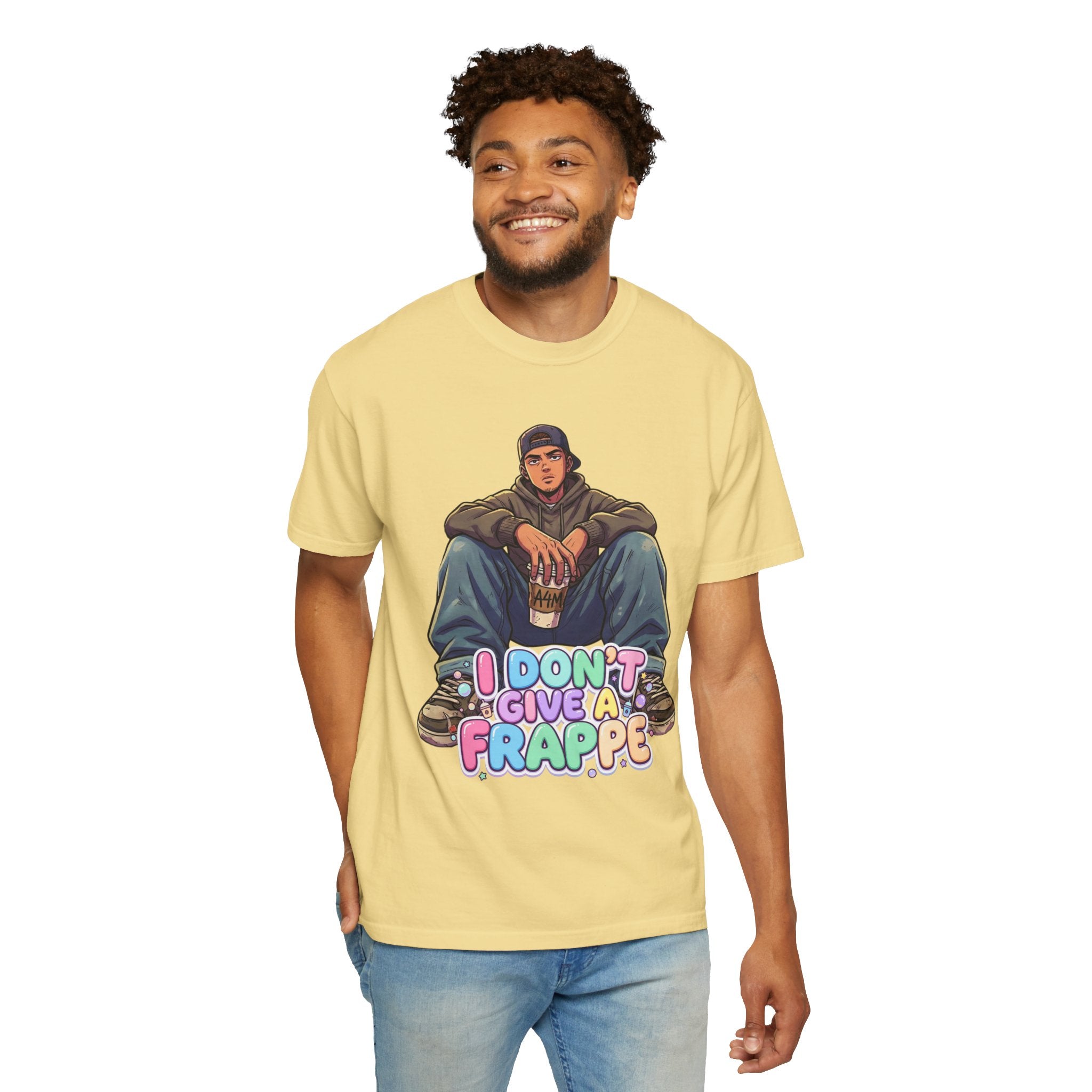 "I Don't Give a Frappe" Funny Manga Coffee T-Shirt | Anime Aesthetic Streetwear
