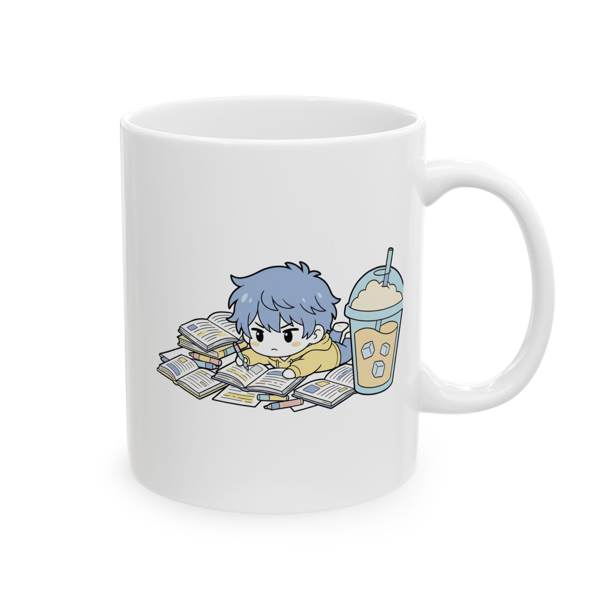 Lofi Study Vibes Chibi Mug | Caffeinated Anime Student Aesthetic | 11oz Ceramic Mug