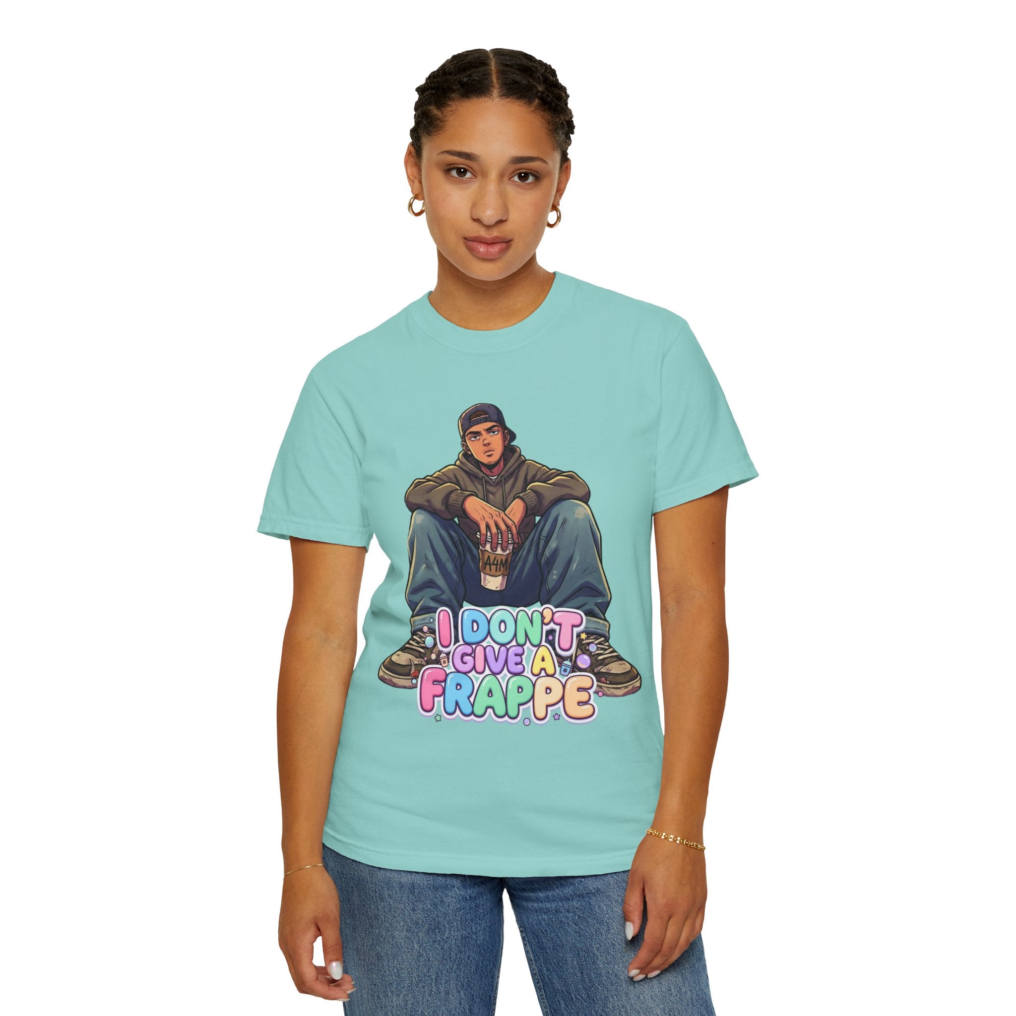 "I Don't Give a Frappe" Funny Manga Coffee T-Shirt | Anime Aesthetic Streetwear