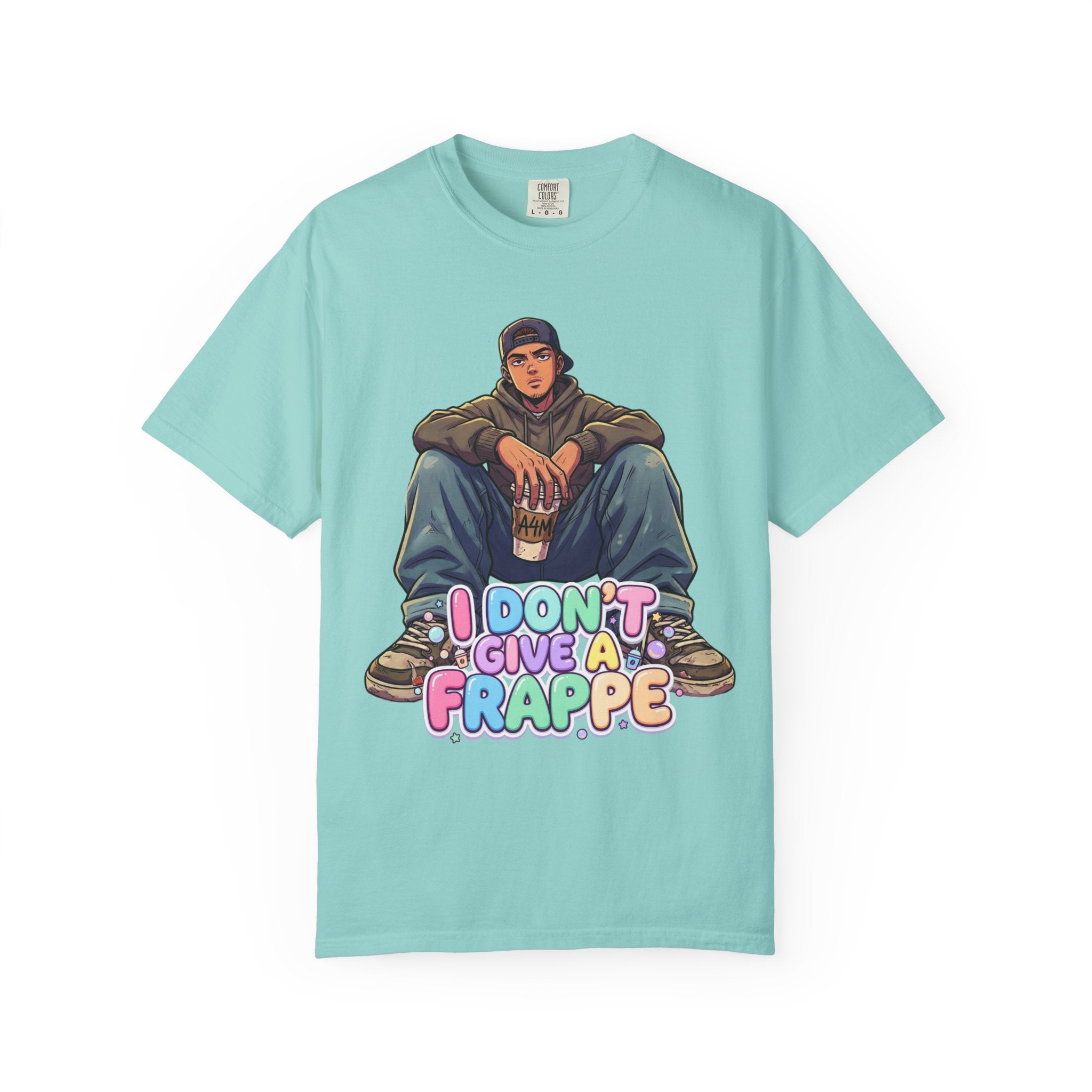 "I Don't Give a Frappe" Funny Manga Coffee T-Shirt | Anime Aesthetic Streetwear