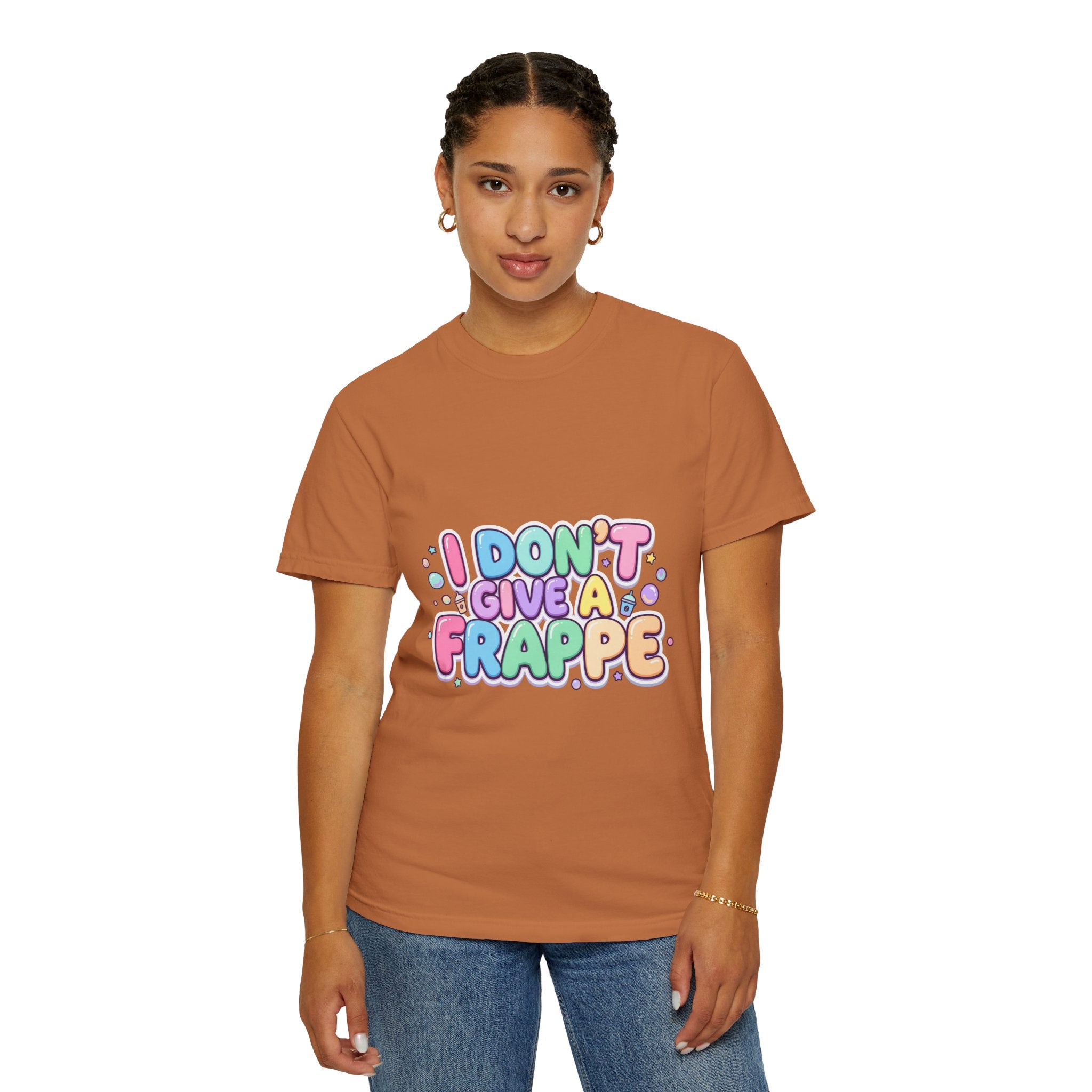"I Don't Give a Frappe" Funny Kawaii Coffee T-Shirt | Pastel Manga Aesthetic