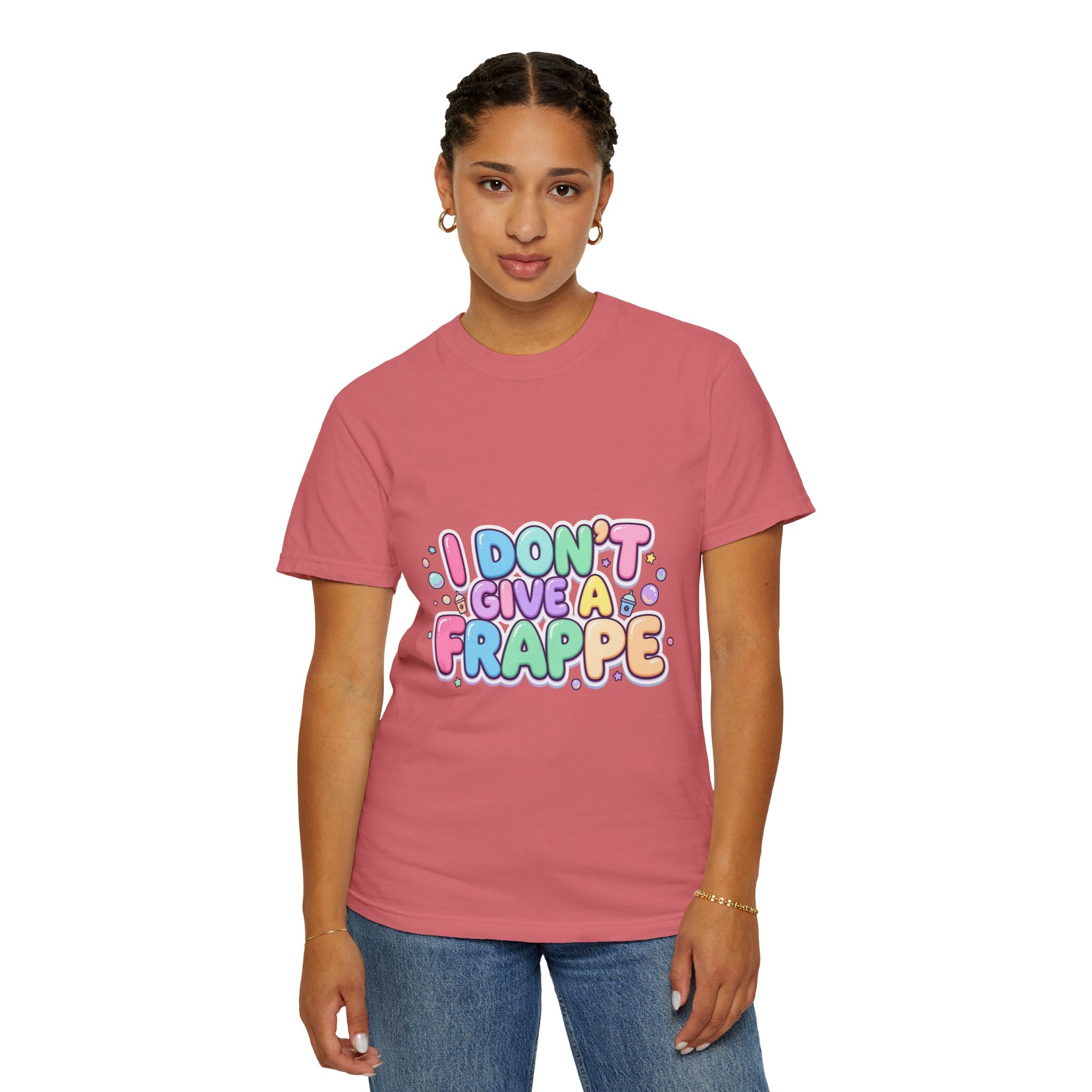 "I Don't Give a Frappe" Funny Kawaii Coffee T-Shirt | Pastel Manga Aesthetic