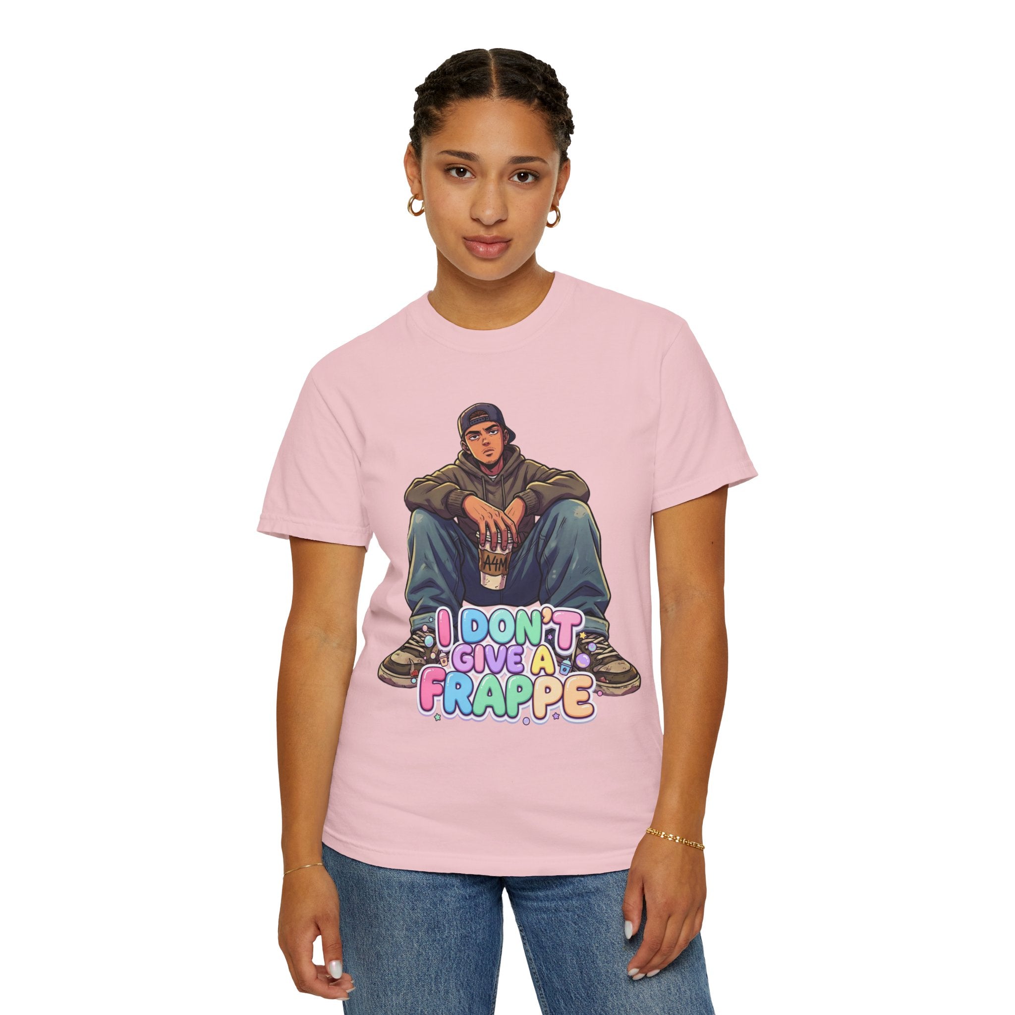 "I Don't Give a Frappe" Funny Manga Coffee T-Shirt | Anime Aesthetic Streetwear