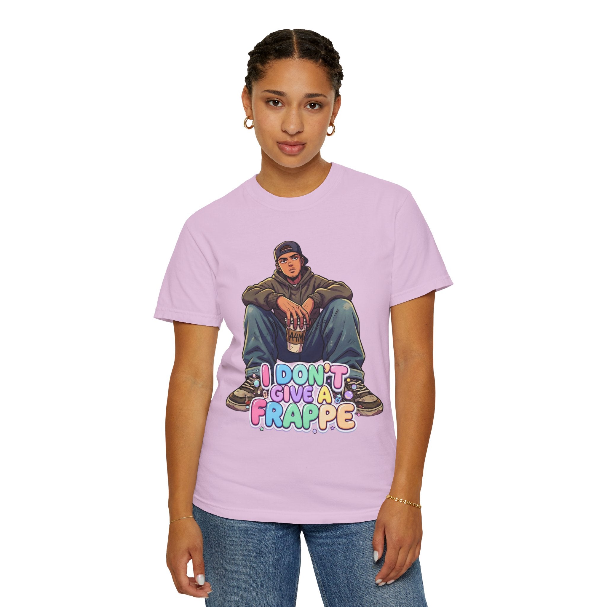 "I Don't Give a Frappe" Funny Manga Coffee T-Shirt | Anime Aesthetic Streetwear
