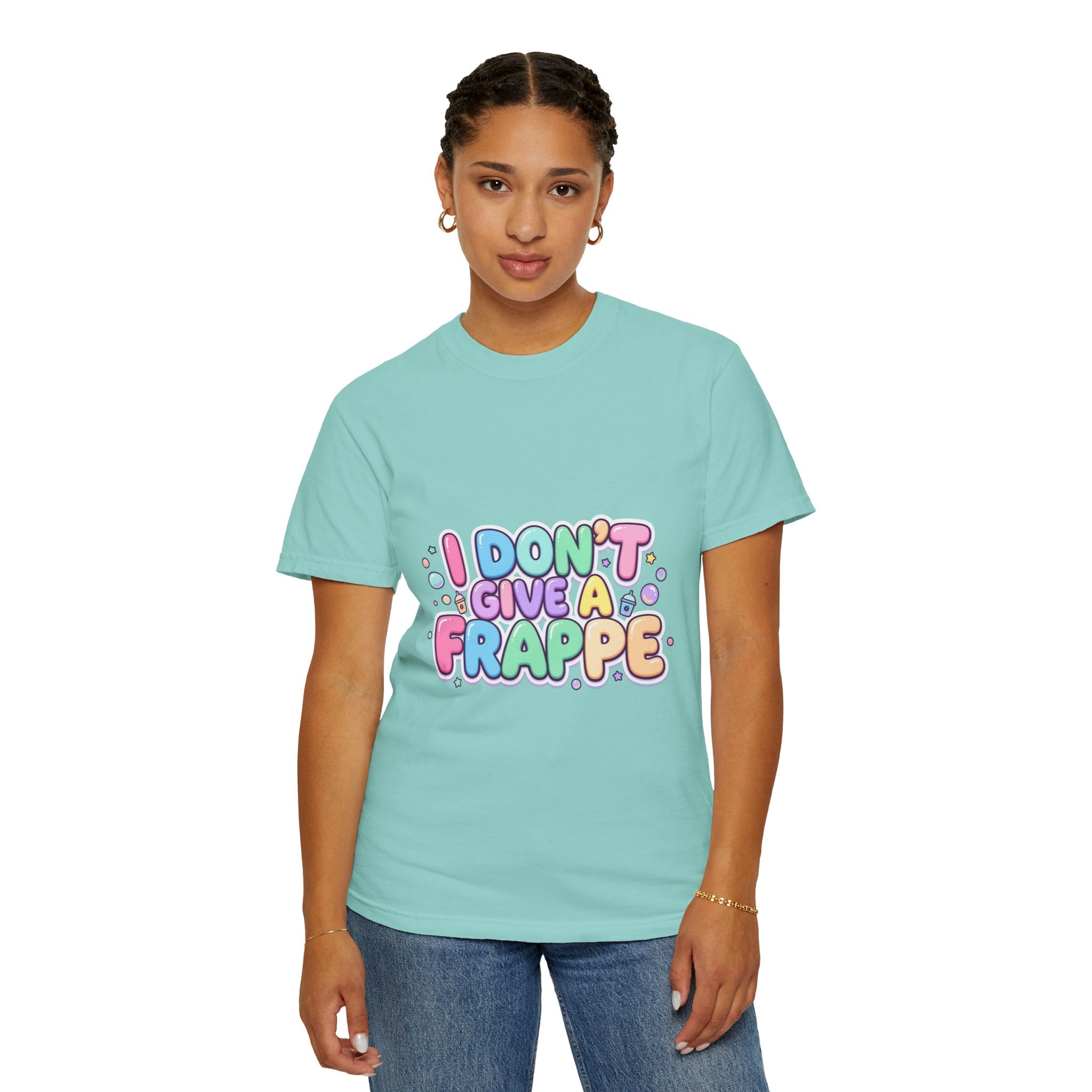 "I Don't Give a Frappe" Funny Kawaii Coffee T-Shirt | Pastel Manga Aesthetic
