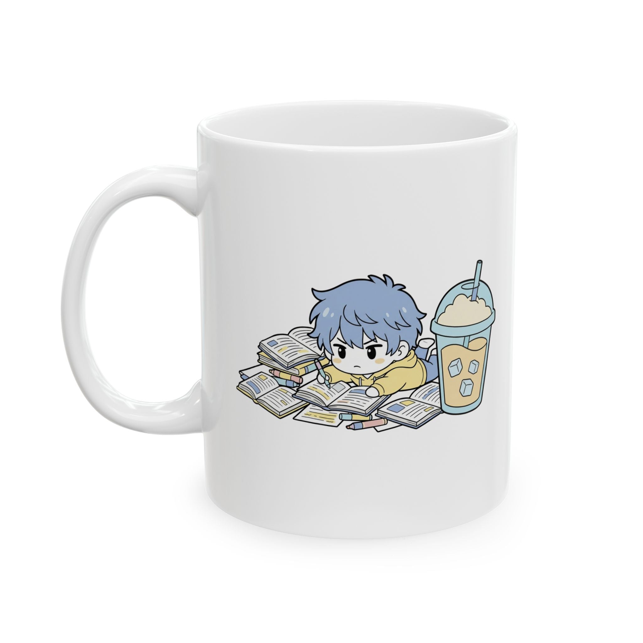 Lofi Study Vibes Chibi Mug | Caffeinated Anime Student Aesthetic | 11oz Ceramic Mug