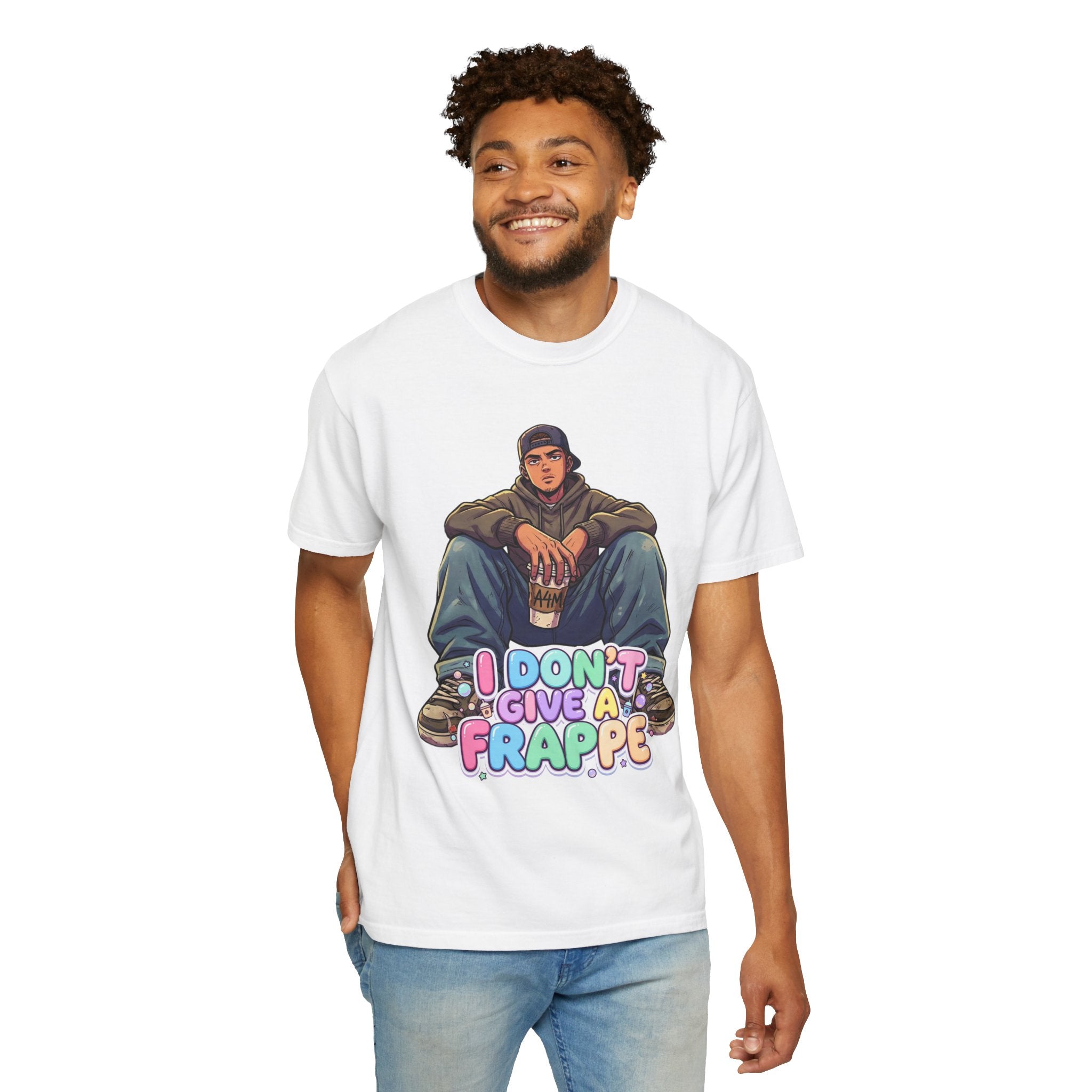 "I Don't Give a Frappe" Funny Manga Coffee T-Shirt | Anime Aesthetic Streetwear