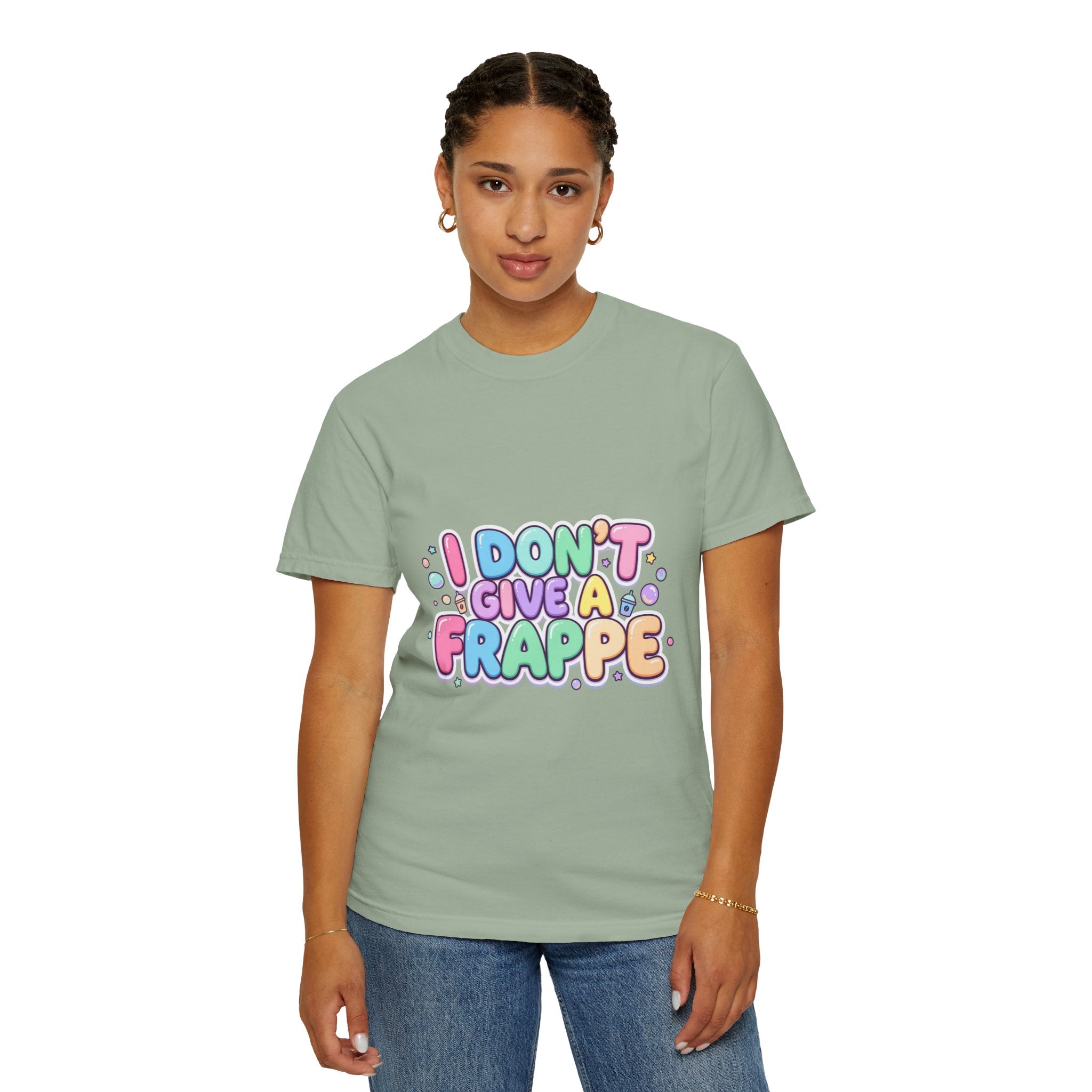 "I Don't Give a Frappe" Funny Kawaii Coffee T-Shirt | Pastel Manga Aesthetic