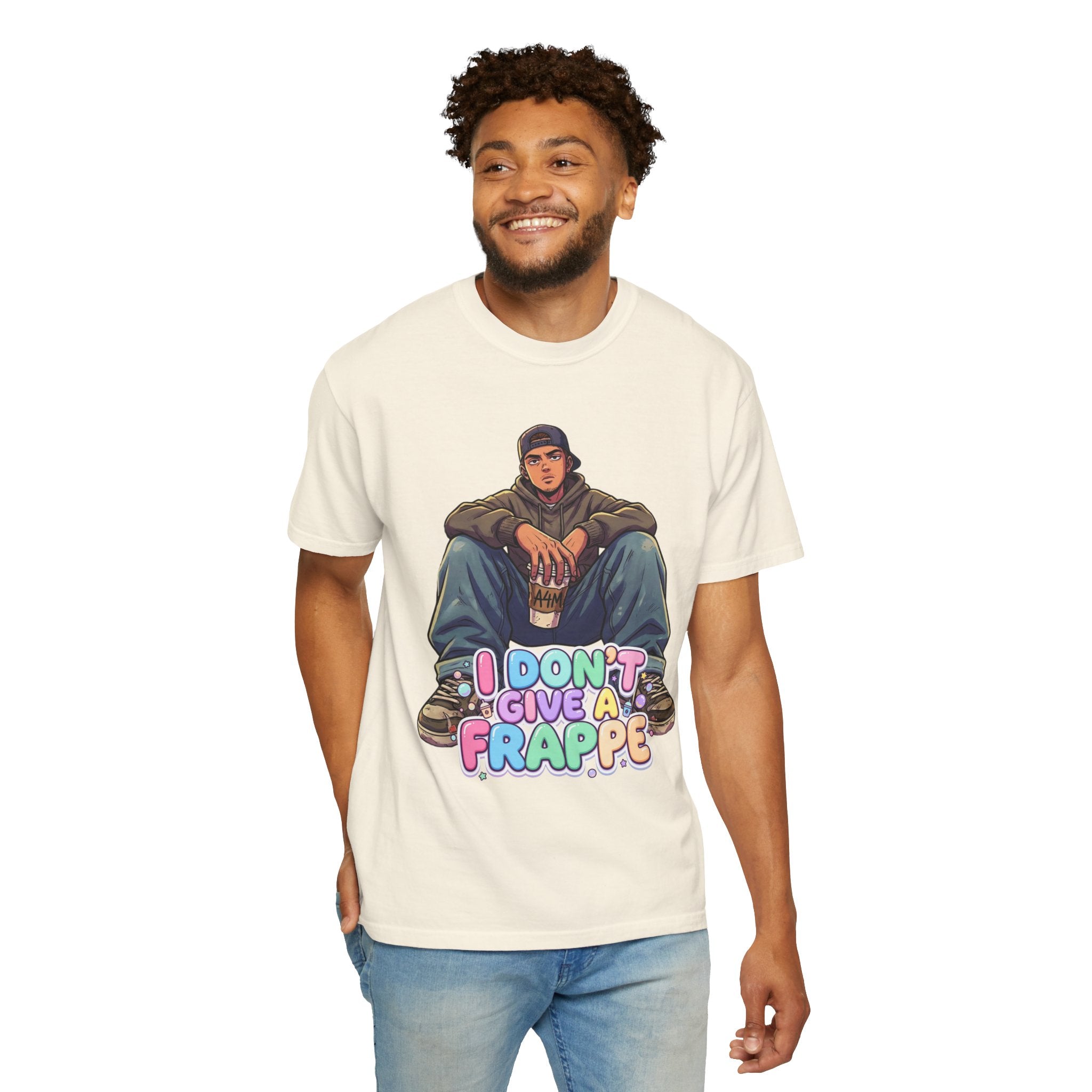 "I Don't Give a Frappe" Funny Manga Coffee T-Shirt | Anime Aesthetic Streetwear