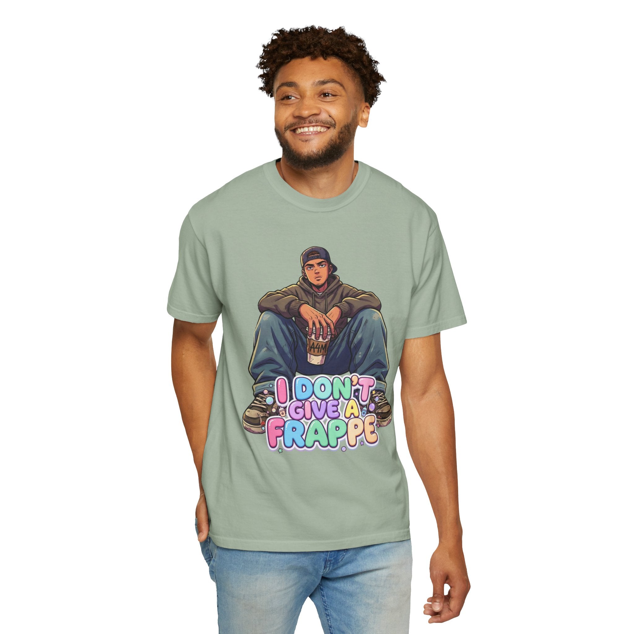 "I Don't Give a Frappe" Funny Manga Coffee T-Shirt | Anime Aesthetic Streetwear