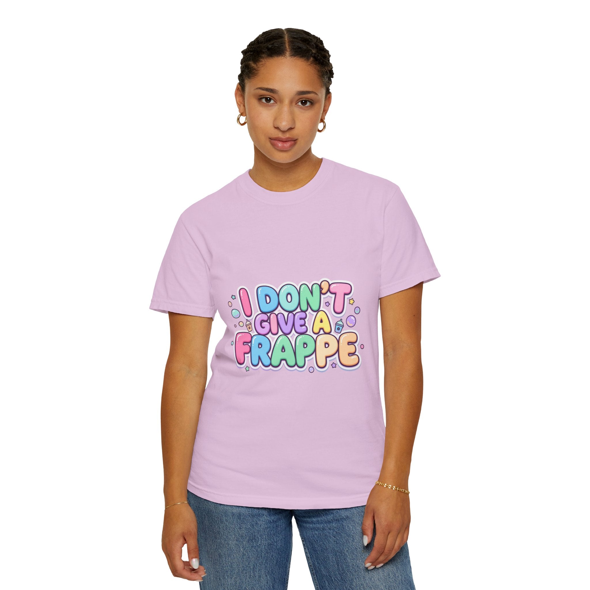 "I Don't Give a Frappe" Funny Kawaii Coffee T-Shirt | Pastel Manga Aesthetic