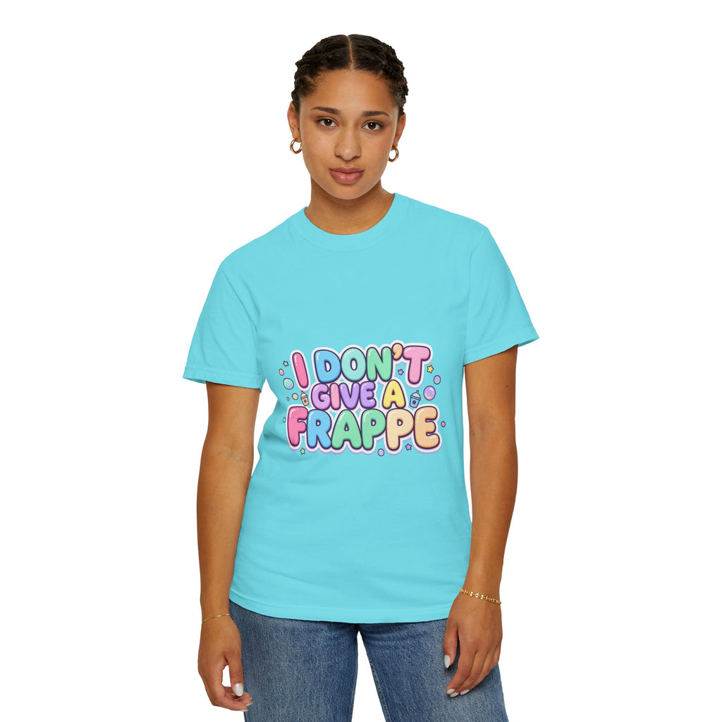 "I Don't Give a Frappe" Funny Kawaii Coffee T-Shirt | Pastel Manga Aesthetic