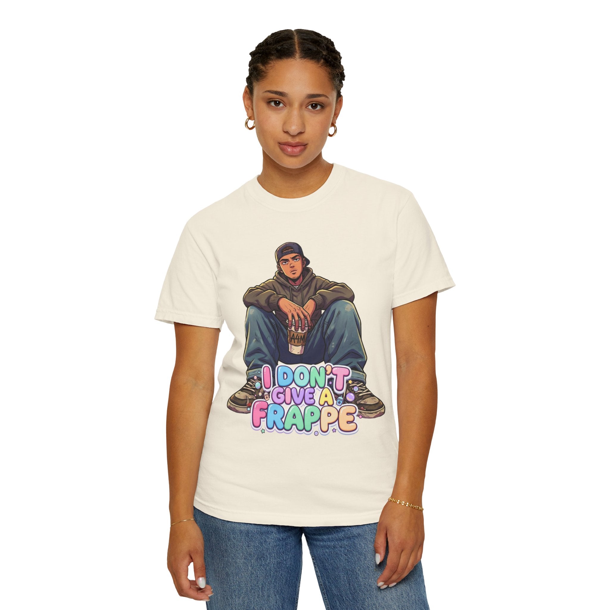 "I Don't Give a Frappe" Funny Manga Coffee T-Shirt | Anime Aesthetic Streetwear