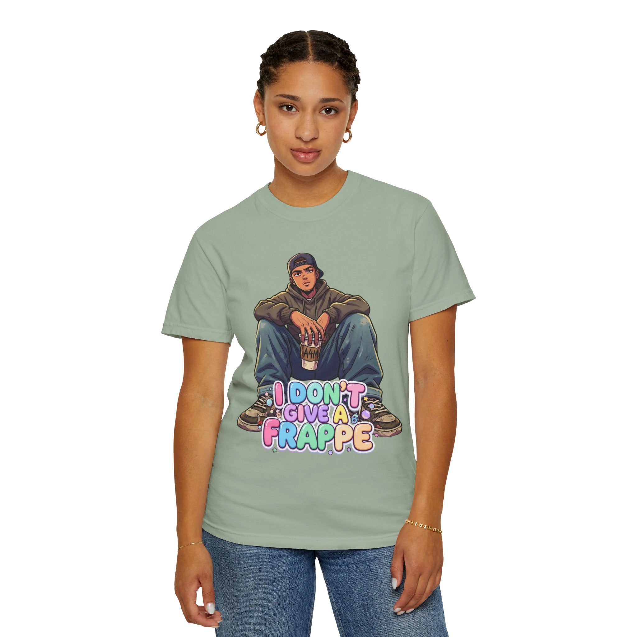 "I Don't Give a Frappe" Funny Manga Coffee T-Shirt | Anime Aesthetic Streetwear